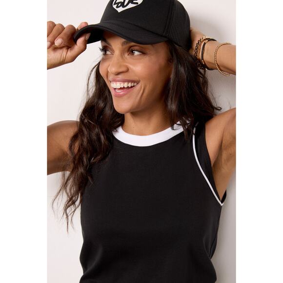 Evereve Cooper Piped Tank Top Peruvian Pima Cotton Black White Relaxed Fit L - Picture 4 of 13